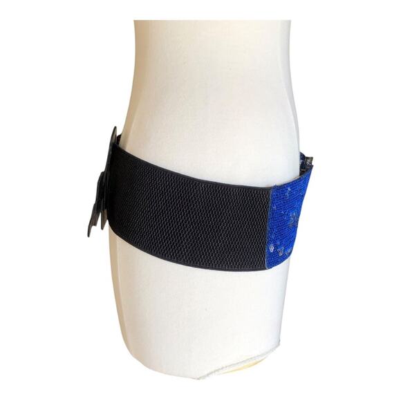 Oker NIP Women’s Blue Silver Sequin Elastic Waistband Rhinestones Buckle Belt - Picture 5 of 16